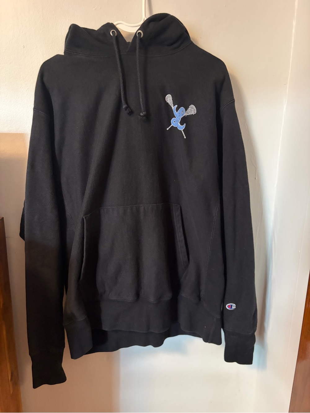 Champion Black Hoodie with Lakeridge Lacrosse Logo